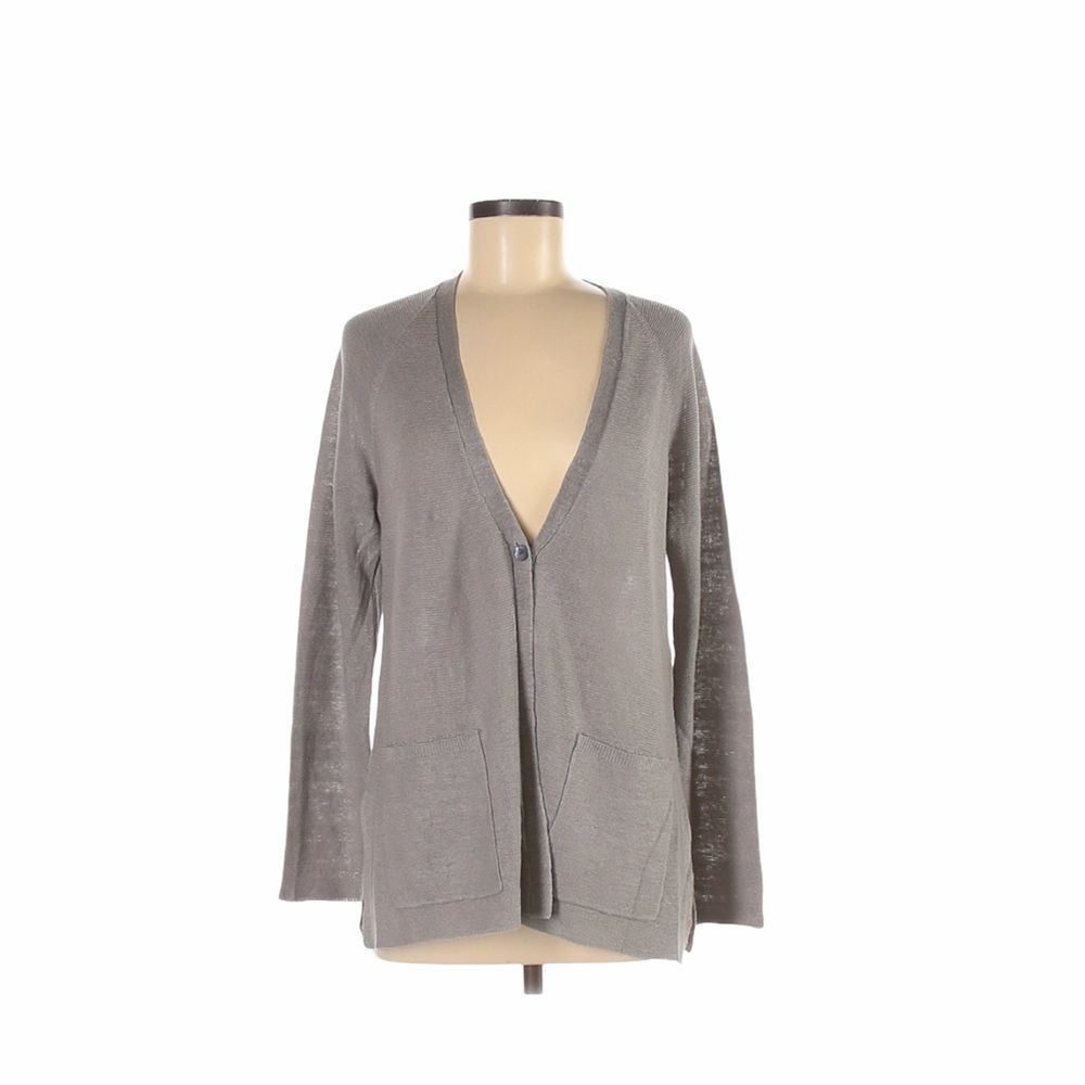 Eileen Fisher Organic Linen Cardigan in Pewter Gray Size MP